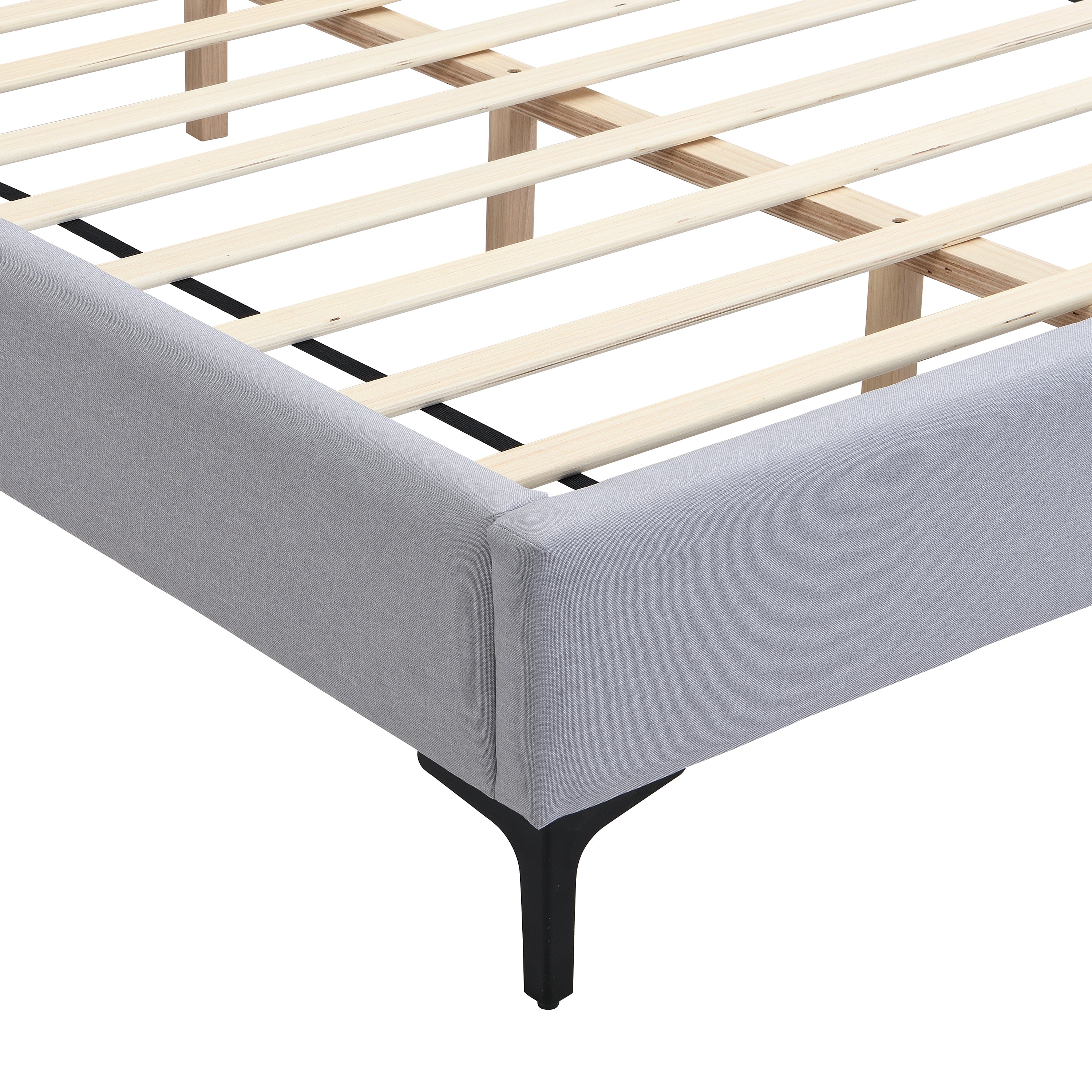 Chic Linen Upholstered Bed with Integrated Lights and Shelves, Grey, Queen Bed Frame