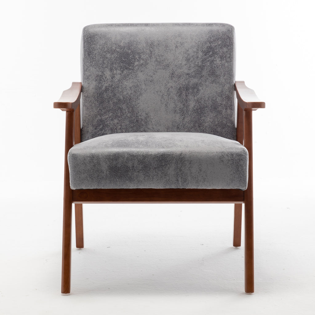 Accent Chair with Microfiber Upholstery and Solid Wood Frame, Classic Mid-Century Modern Living Room Furniture for Extra Seating, Grey