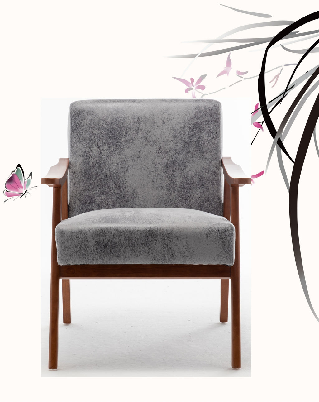 Accent Chair with Microfiber Upholstery and Solid Wood Frame, Classic Mid-Century Modern Living Room Furniture for Extra Seating, Grey