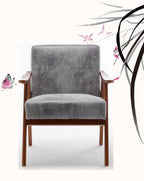 Accent Chair with Microfiber Upholstery and Solid Wood Frame, Classic Mid-Century Modern Living Room Furniture for Extra Seating, Grey