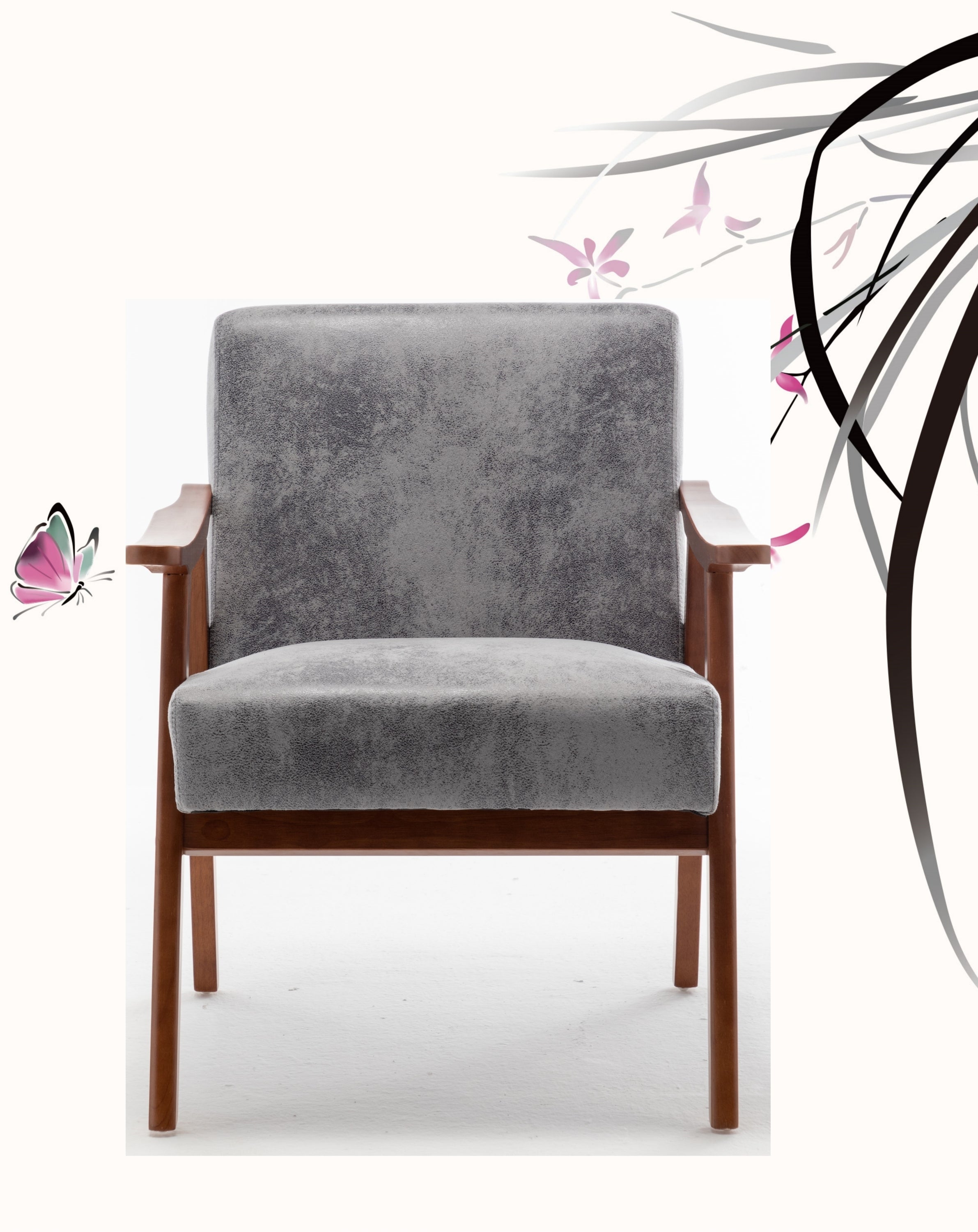 Accent Chair with Microfiber Upholstery and Solid Wood Frame, Classic Mid-Century Modern Living Room Furniture for Extra Seating, Grey