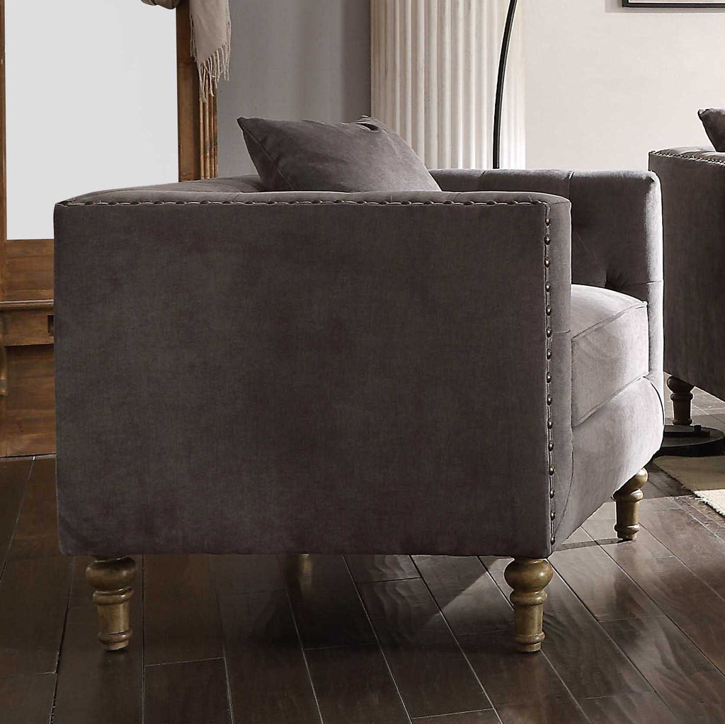 Grey Accent Chair with Pillow