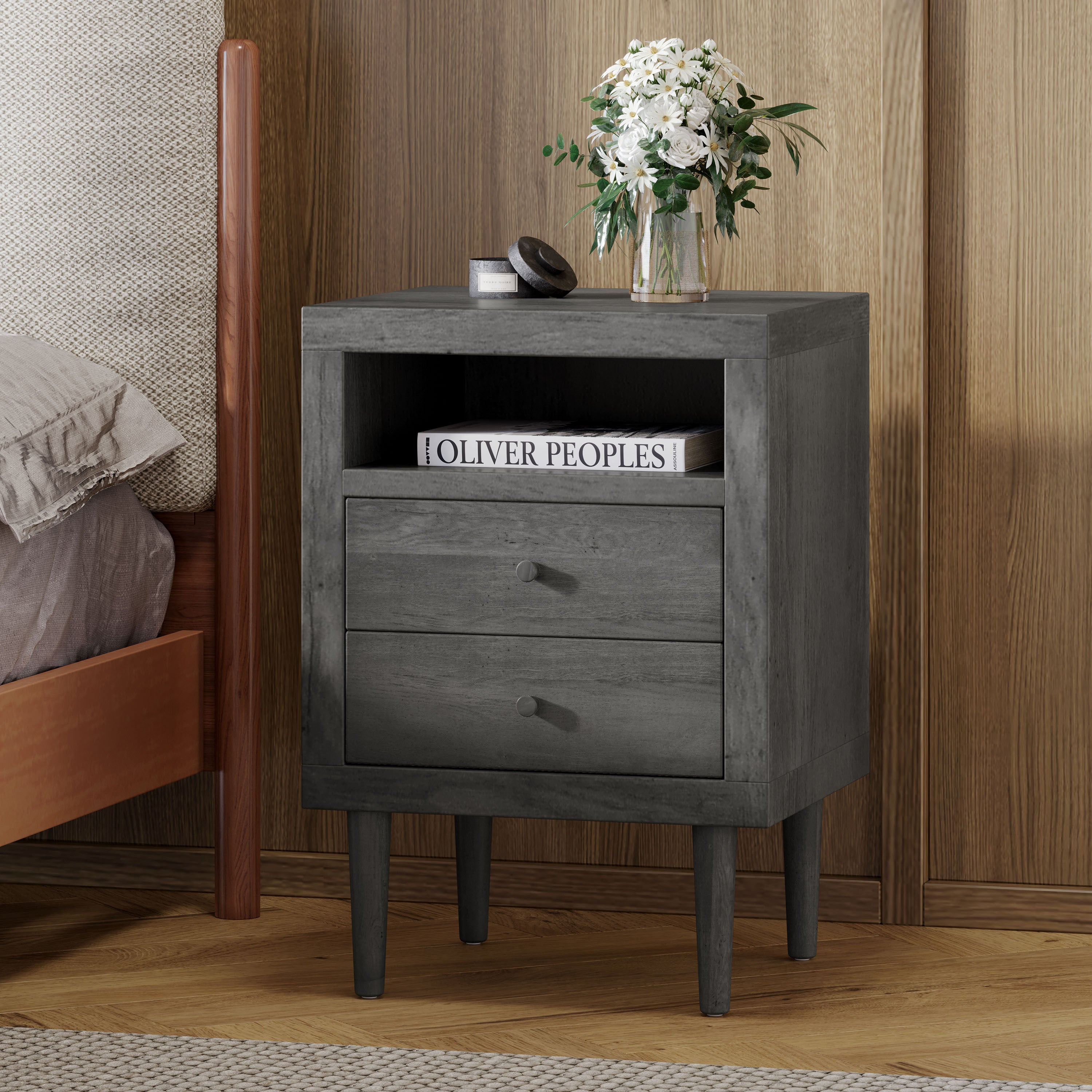 Ashley Modern Nightstand 2-Drawers, Bedside Table - Groovy Boardz