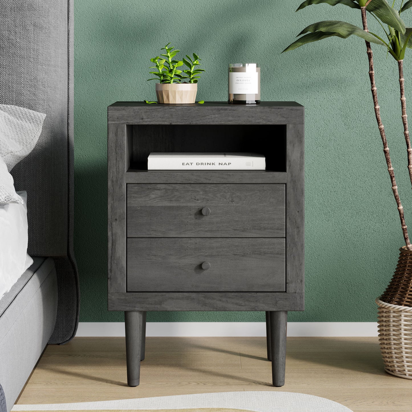 Ashley Modern Nightstand 2-Drawers, Bedside Table - Groovy Boardz