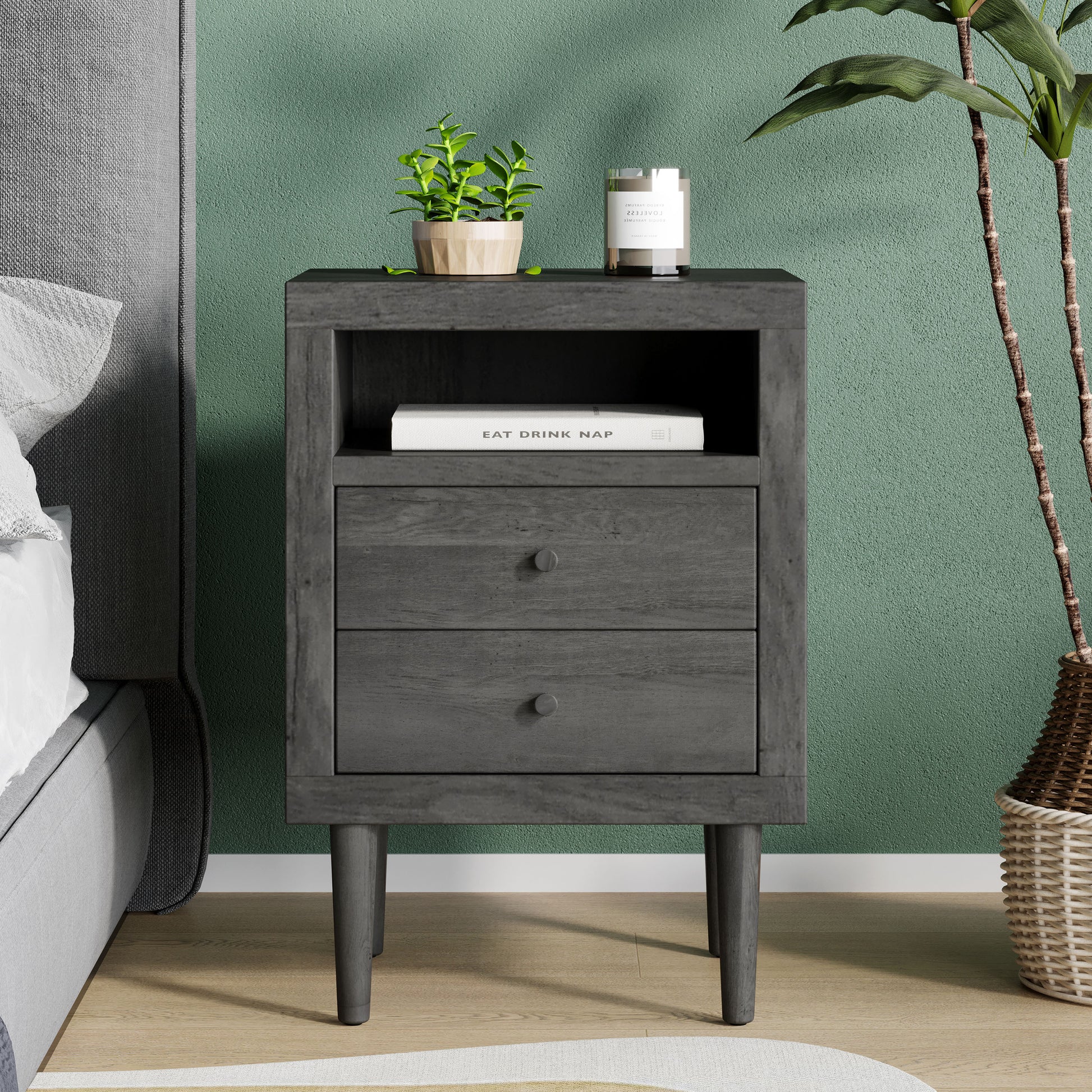 Ashley Modern Nightstand 2-Drawers, Bedside Table - Groovy Boardz