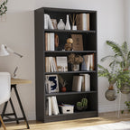 Modern grey 5 shelf bookcase in a cozy home office, offering waterproof, scratch-resistant storage for books and plants.