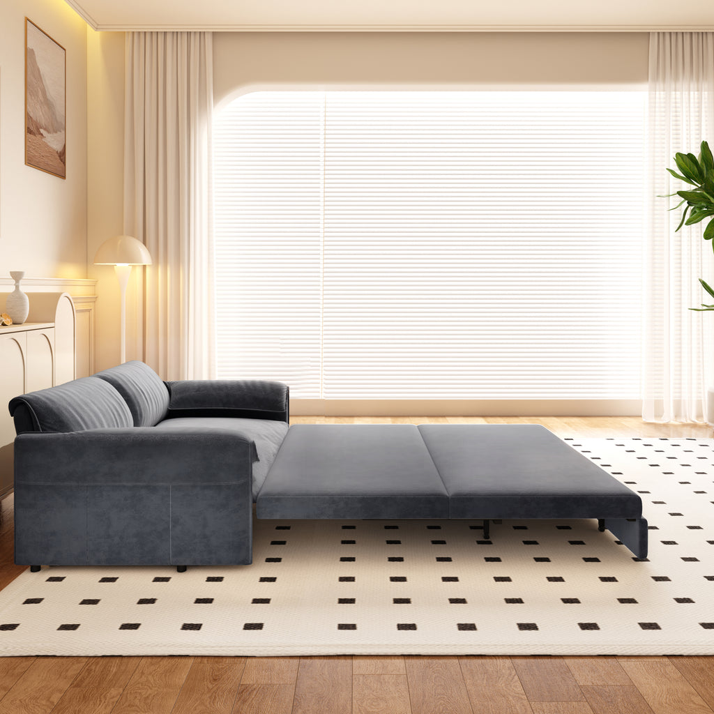 66' Queen Pull Out Sofa Bed, 3-in-1 Convertible Sleeper Sofa with Side Storage,Multi-Functional Velvet Loveseat Bed for Living Room,Bedroom,Apartment,Office Sofa