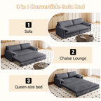 66' Queen Pull Out Sofa Bed, 3-in-1 Convertible Sleeper Sofa with Side Storage,Multi-Functional Velvet Loveseat Bed for Living Room,Bedroom,Apartment,Office Sofa