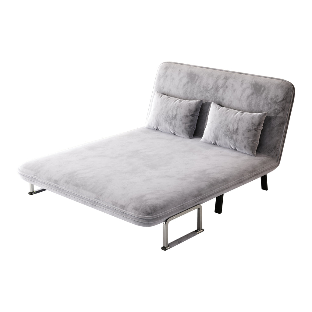 velvet light gray 55″ Convertible Chair Bed, Tri-Fold Sofa Bed with Adjustable Backrest & Pillow, Leisure Chaise Lounge Couch with Sturdy Steel Frame for Home & Office, Comfortable Sleeper Chair