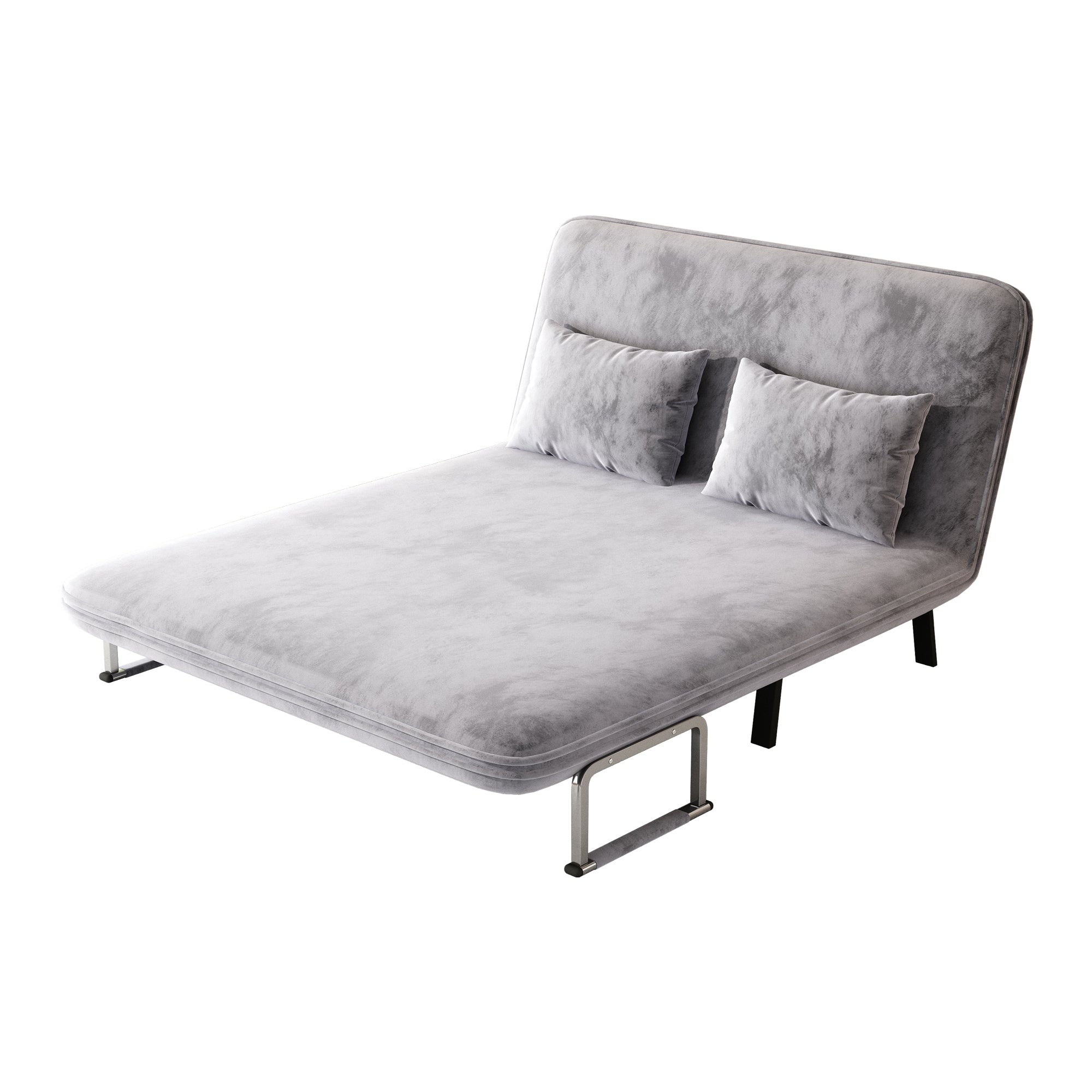 velvet light gray 55″ Convertible Chair Bed, Tri-Fold Sofa Bed with Adjustable Backrest & Pillow, Leisure Chaise Lounge Couch with Sturdy Steel Frame for Home & Office, Comfortable Sleeper Chair