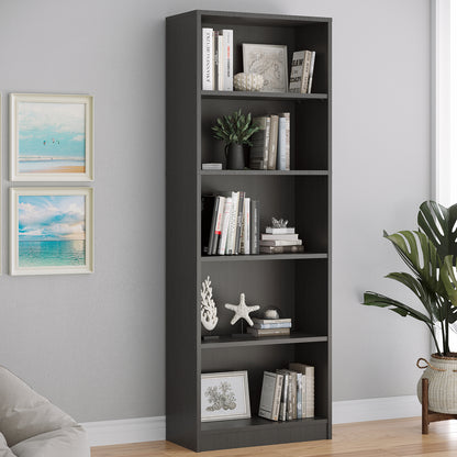 Bookcase Freestanding 5 Shelf Wood Bookshelf Adjustable Shelves for Home Office,5 Layer, Grey