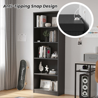 Bookcase Freestanding 5 Shelf Wood Bookshelf Adjustable Shelves for Home Office,5 Layer, Grey