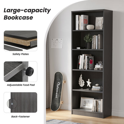 Bookcase Freestanding 5 Shelf Wood Bookshelf Adjustable Shelves for Home Office,5 Layer, Grey