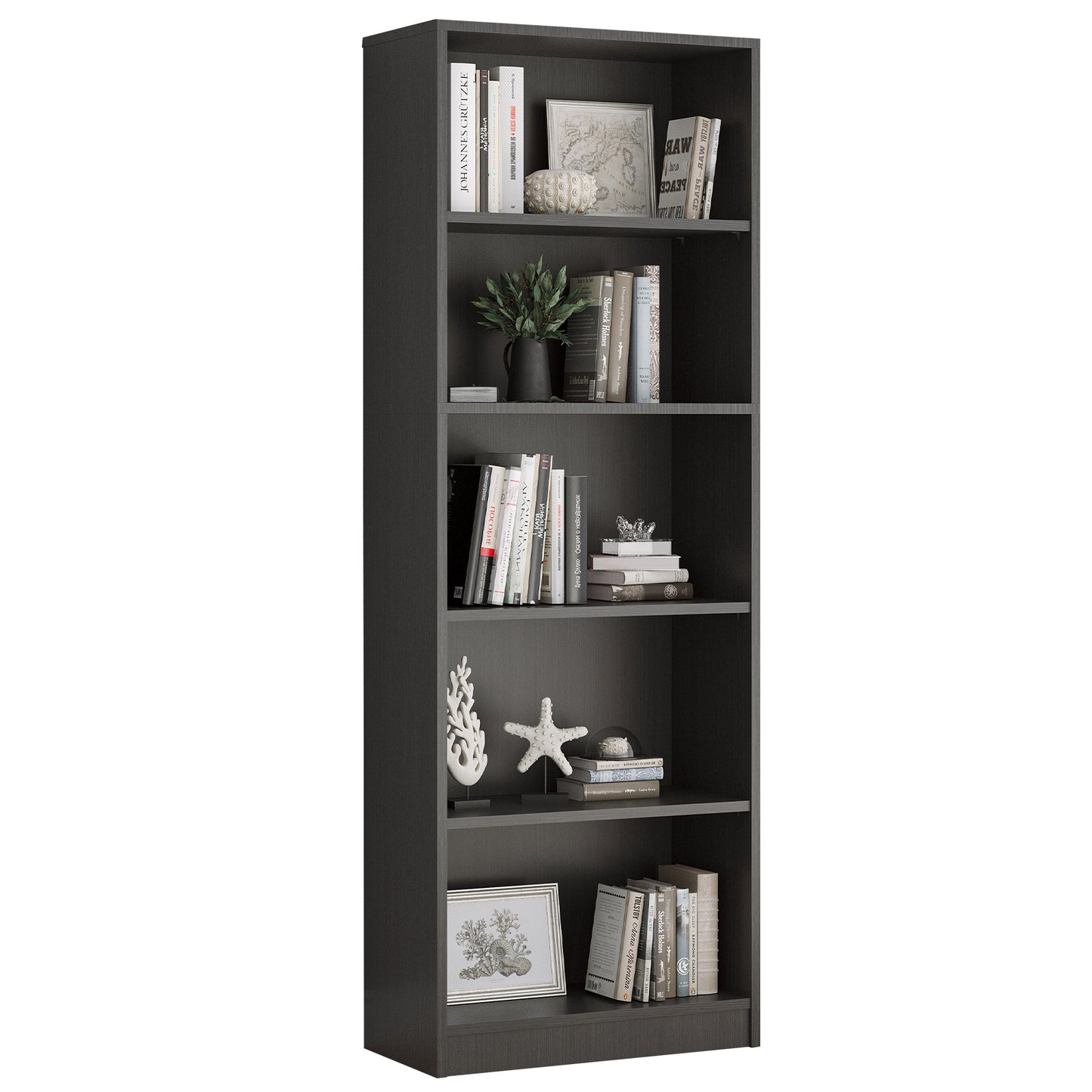 Bookcase Freestanding 5 Shelf Wood Bookshelf Adjustable Shelves for Home Office,5 Layer, Grey