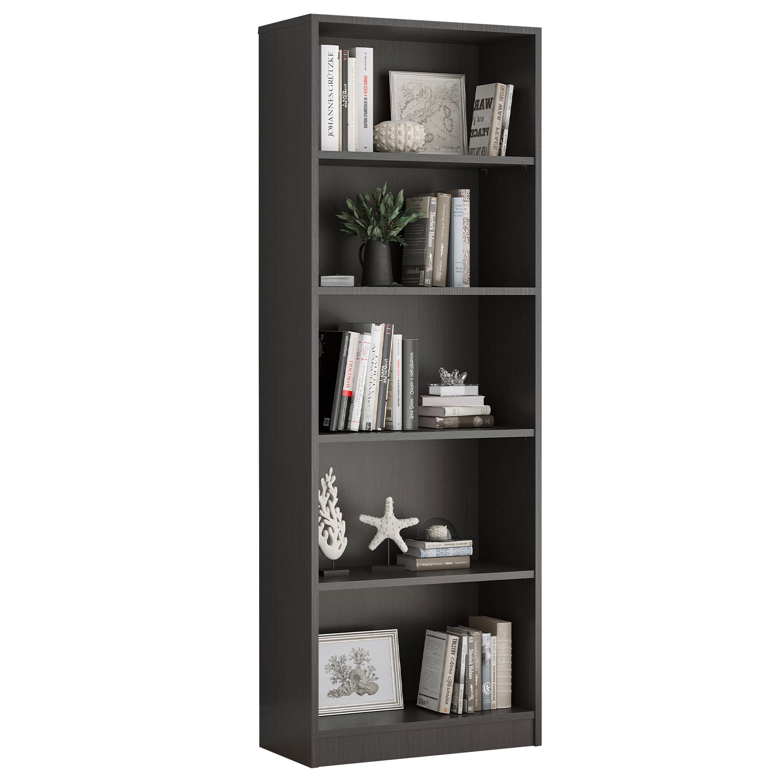 Bookcase Freestanding 5 Shelf Wood Bookshelf Adjustable Shelves for Home Office,5 Layer, Grey