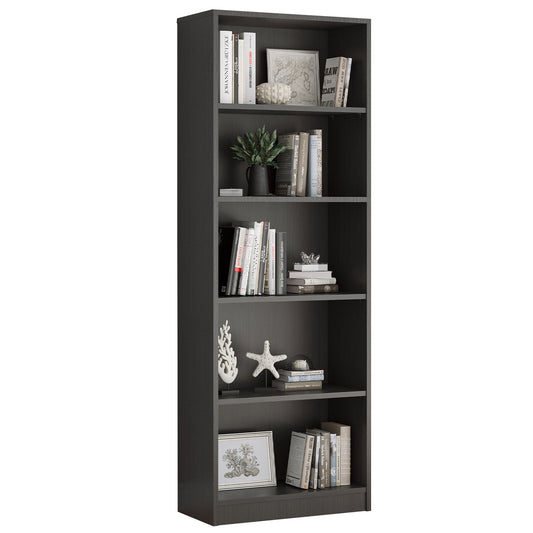 Bookcase Freestanding 5 Shelf Wood Bookshelf Adjustable Shelves for Home Office,5 Layer, Grey