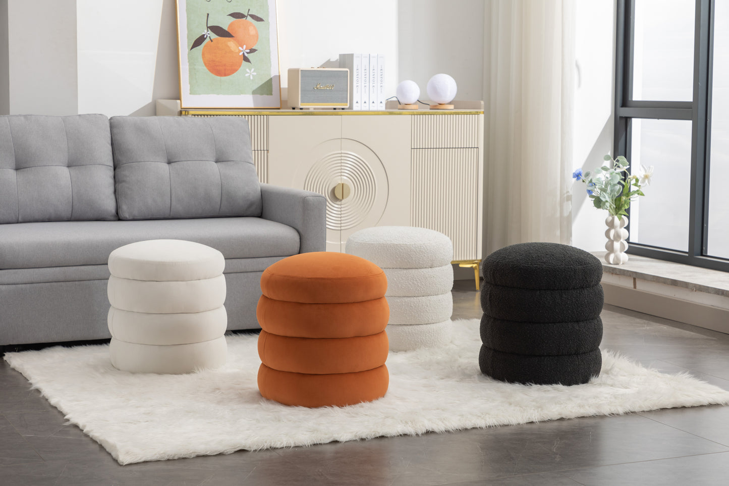 Gwen Soft Velvet Round Ottoman Footrest Stool