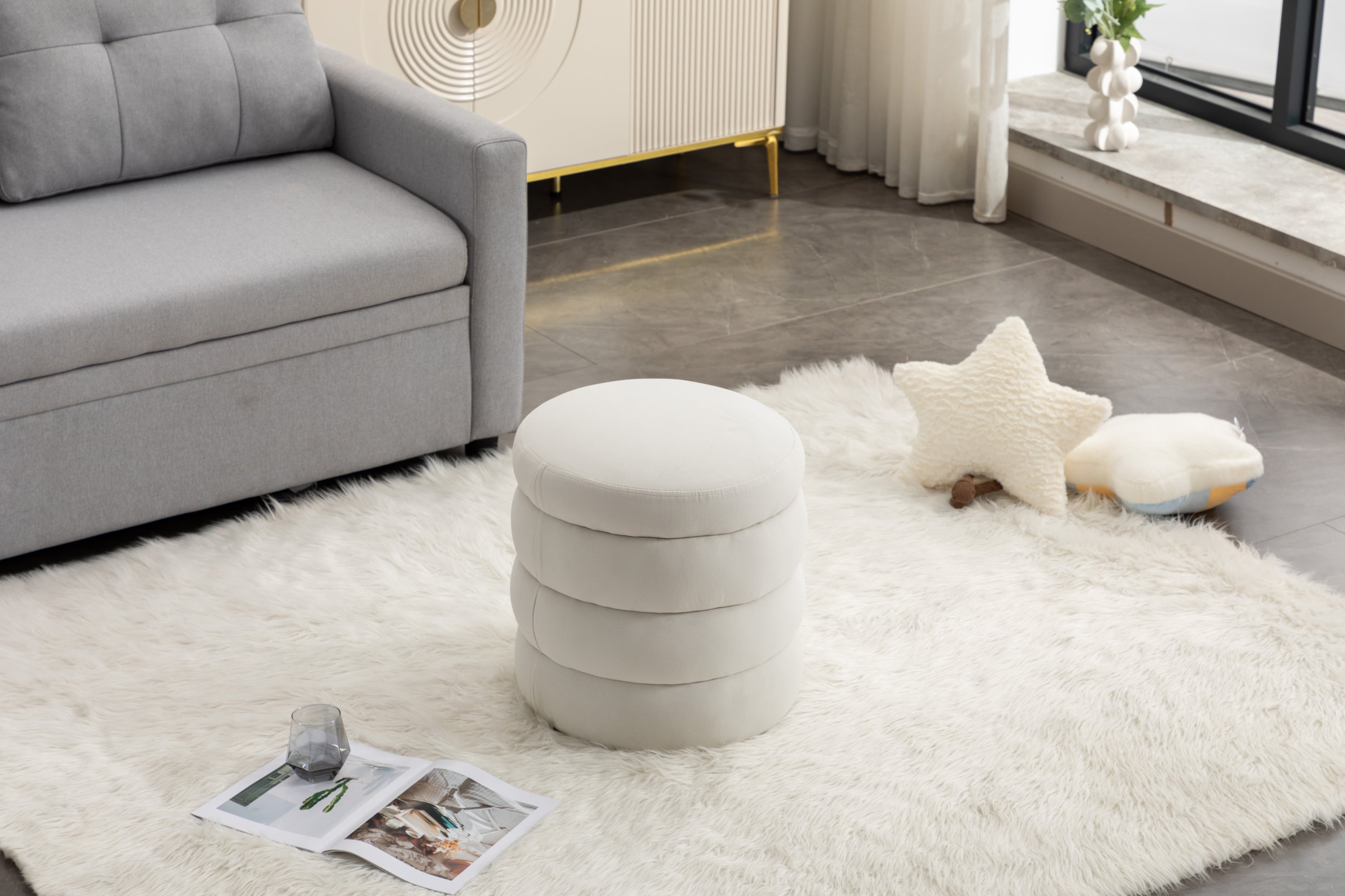 Gwen Soft Velvet Round Ottoman Footrest Stool