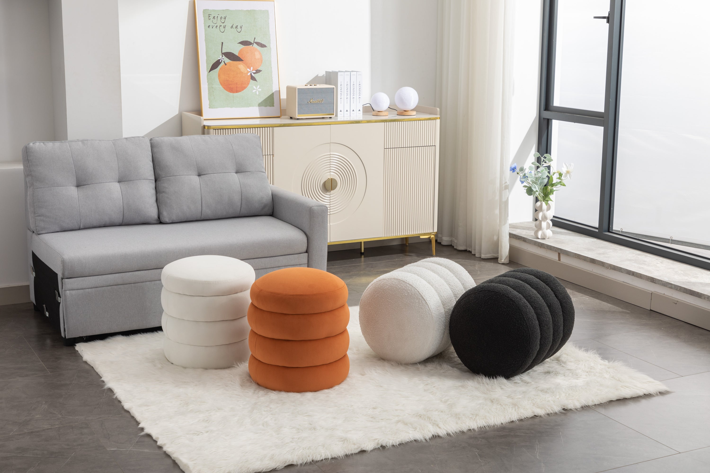 Gwen Soft Velvet Round Ottoman Footrest Stool