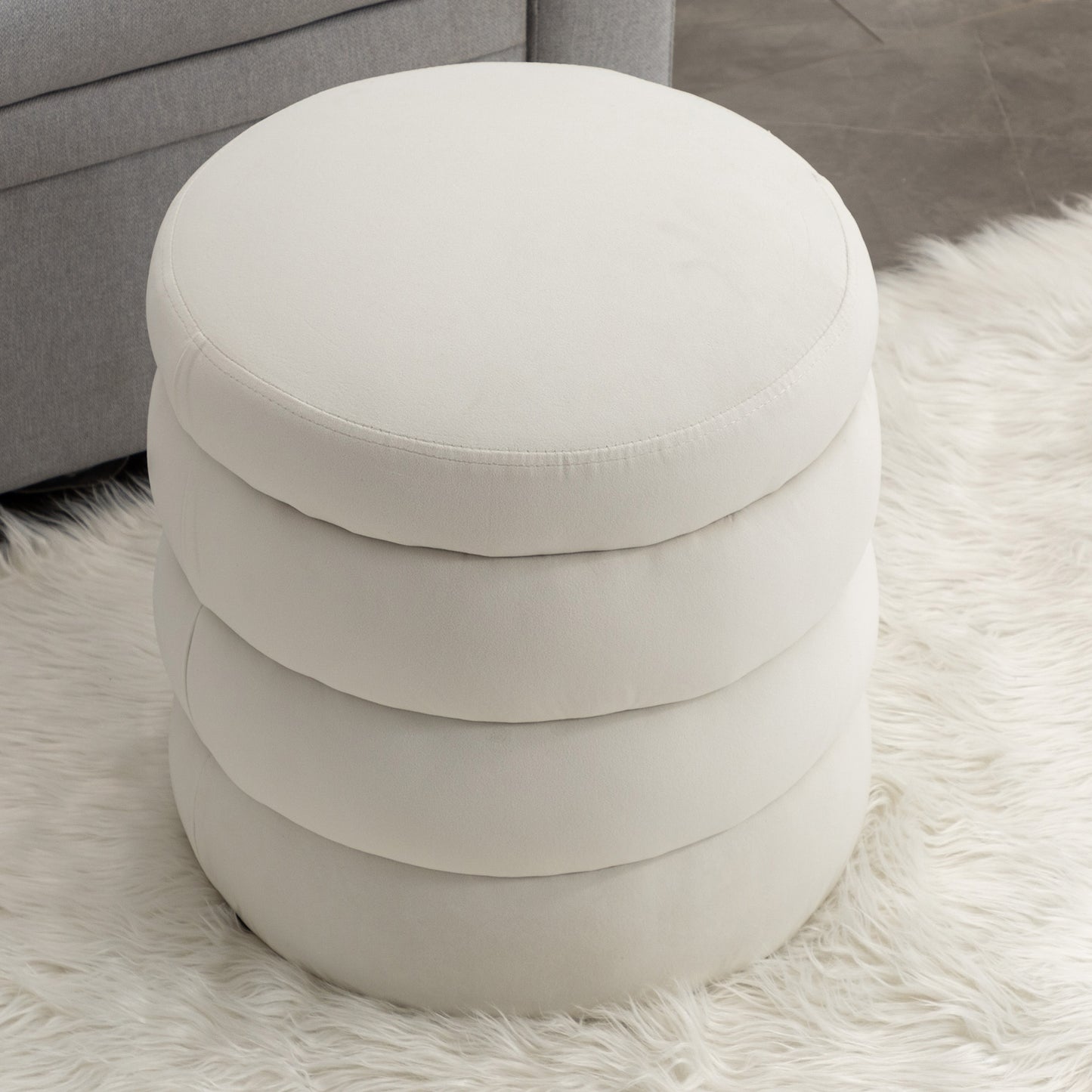 Gwen Soft Velvet Round Ottoman Footrest Stool