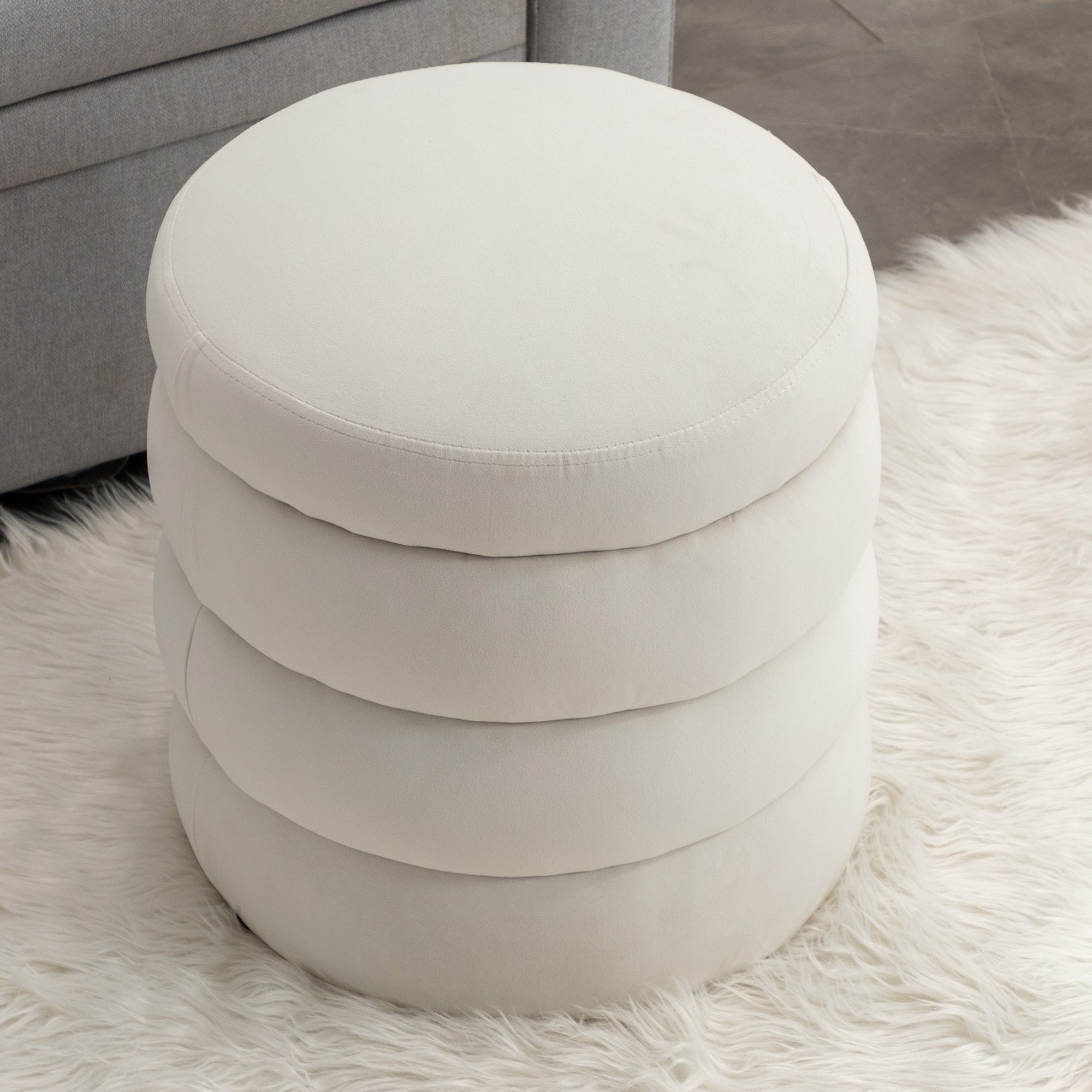 Gwen Soft Velvet Round Ottoman Footrest Stool