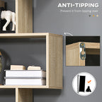 HOMCOM 75.5'H Bookcase 6 Shelf S-Shaped Bookshelf Wooden Storage Display Stand Shelf Organizer Free Standing Oak