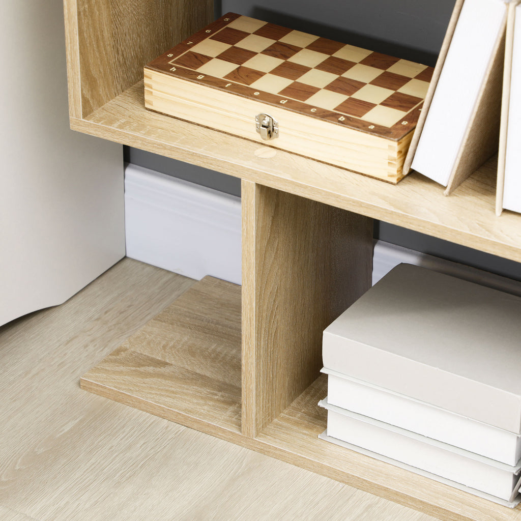 HOMCOM 75.5'H Bookcase 6 Shelf S-Shaped Bookshelf Wooden Storage Display Stand Shelf Organizer Free Standing Oak