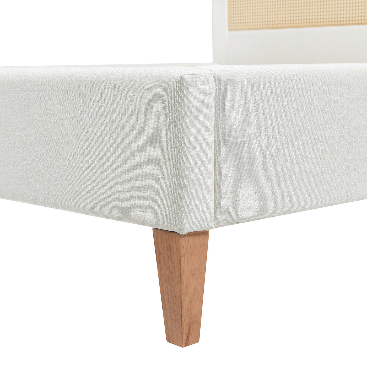 Haley Upholstered Cane-Back Platform Bed, Queen, Antique White Polyester