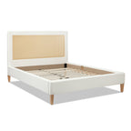 Haley Upholstered Cane-Back Platform Bed, Queen, Antique White Polyester
