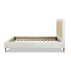 Haley Upholstered Cane-Back Platform Bed, Queen, Antique White Polyester
