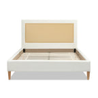 Haley Upholstered Cane-Back Platform Bed, Queen, Antique White Polyester