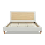 Haley Upholstered Cane-Back Platform Bed, King, Antique White Polyester