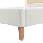 Haley Upholstered Cane-Back Platform Bed, King, Antique White Polyester