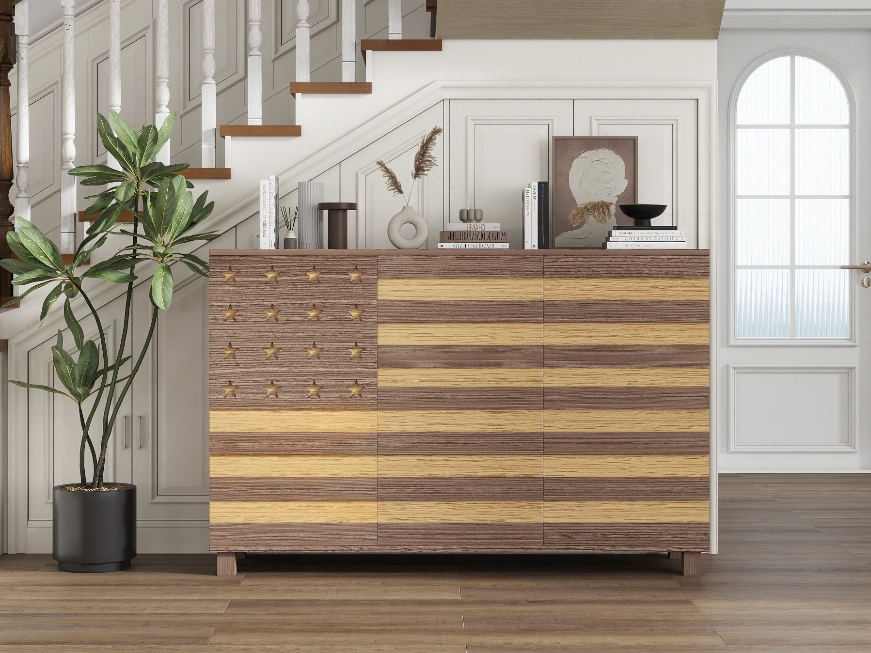 55'Buffet Sideboard Cabinet Storage: versatile kitchen storage cabinet with Hand Carved Craftsmanship featuring 2 drawers and 3 doors, this piece doubles as a coffee bar console with adjustable shelve