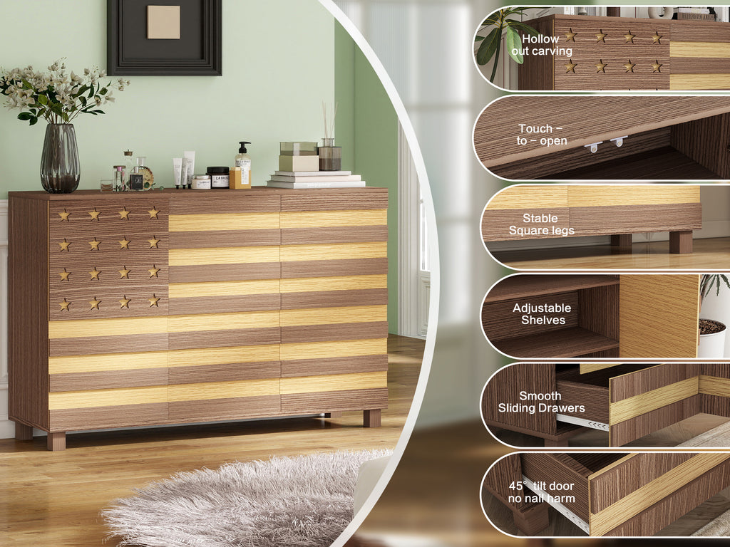 55'Buffet Sideboard Cabinet Storage: versatile kitchen storage cabinet with Hand Carved Craftsmanship featuring 2 drawers and 3 doors, this piece doubles as a coffee bar console with adjustable shelve