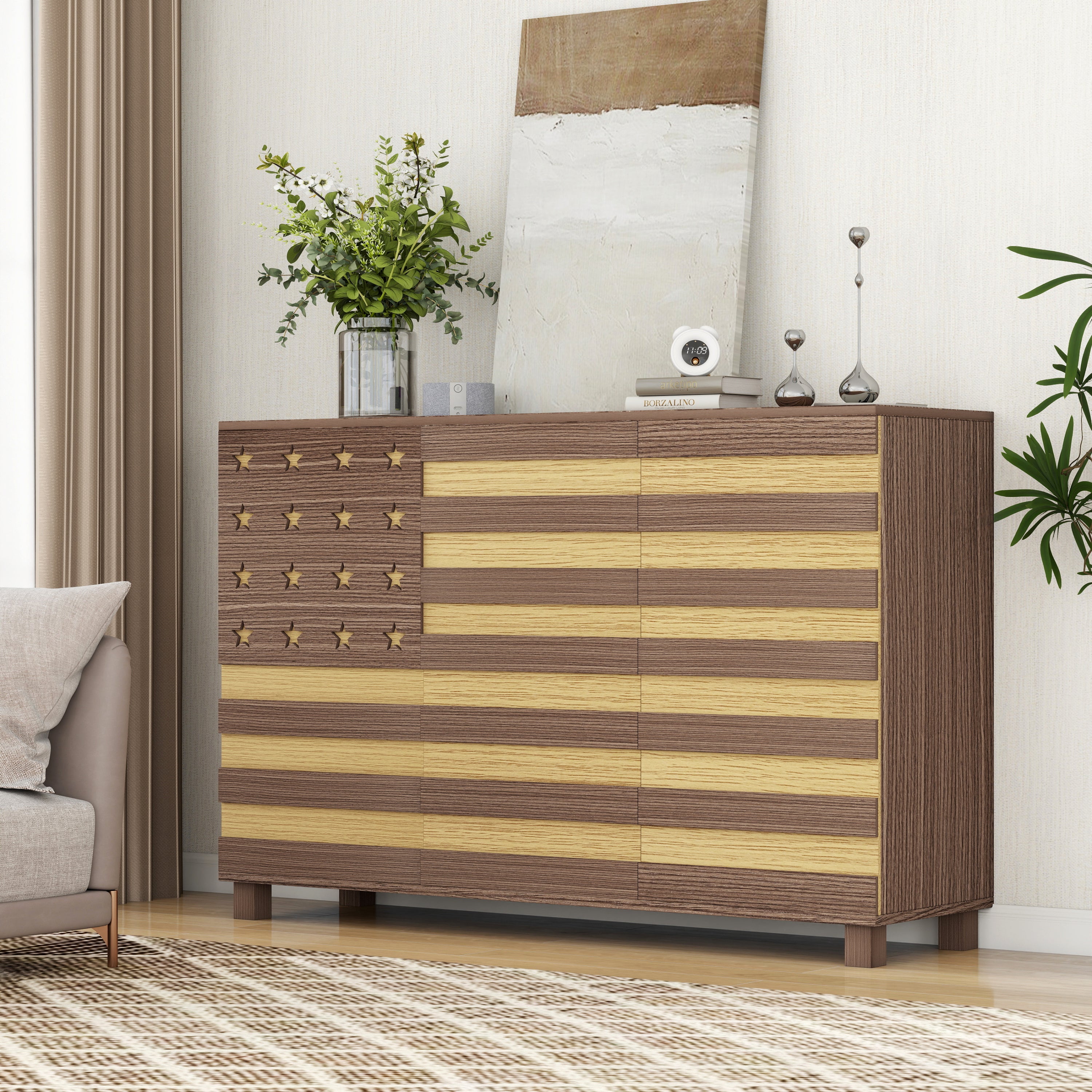 55'Buffet Sideboard Cabinet Storage: versatile kitchen storage cabinet with Hand Carved Craftsmanship featuring 2 drawers and 3 doors, this piece doubles as a coffee bar console with adjustable shelve