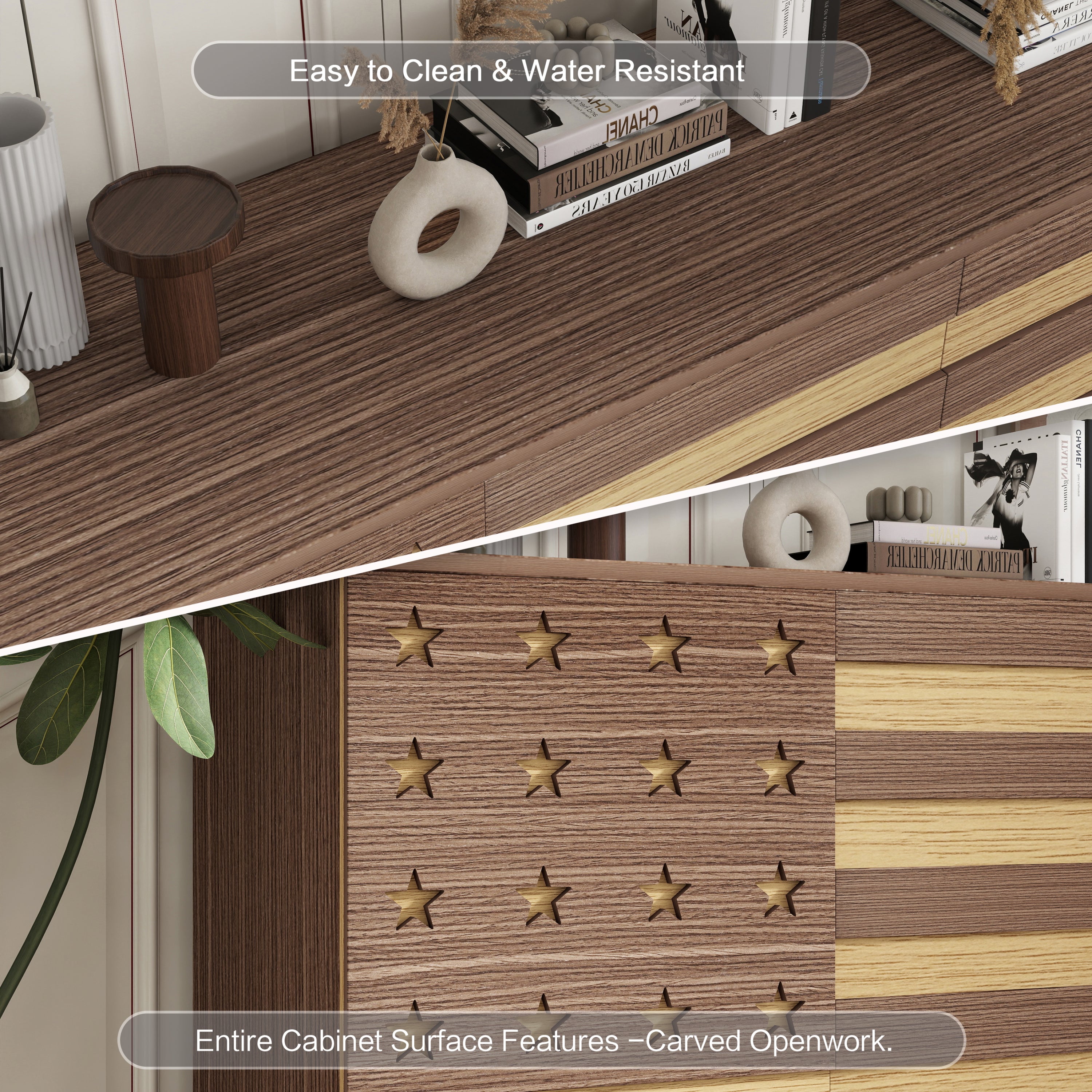 55'Buffet Sideboard Cabinet Storage: versatile kitchen storage cabinet with Hand Carved Craftsmanship featuring 2 drawers and 3 doors, this piece doubles as a coffee bar console with adjustable shelve