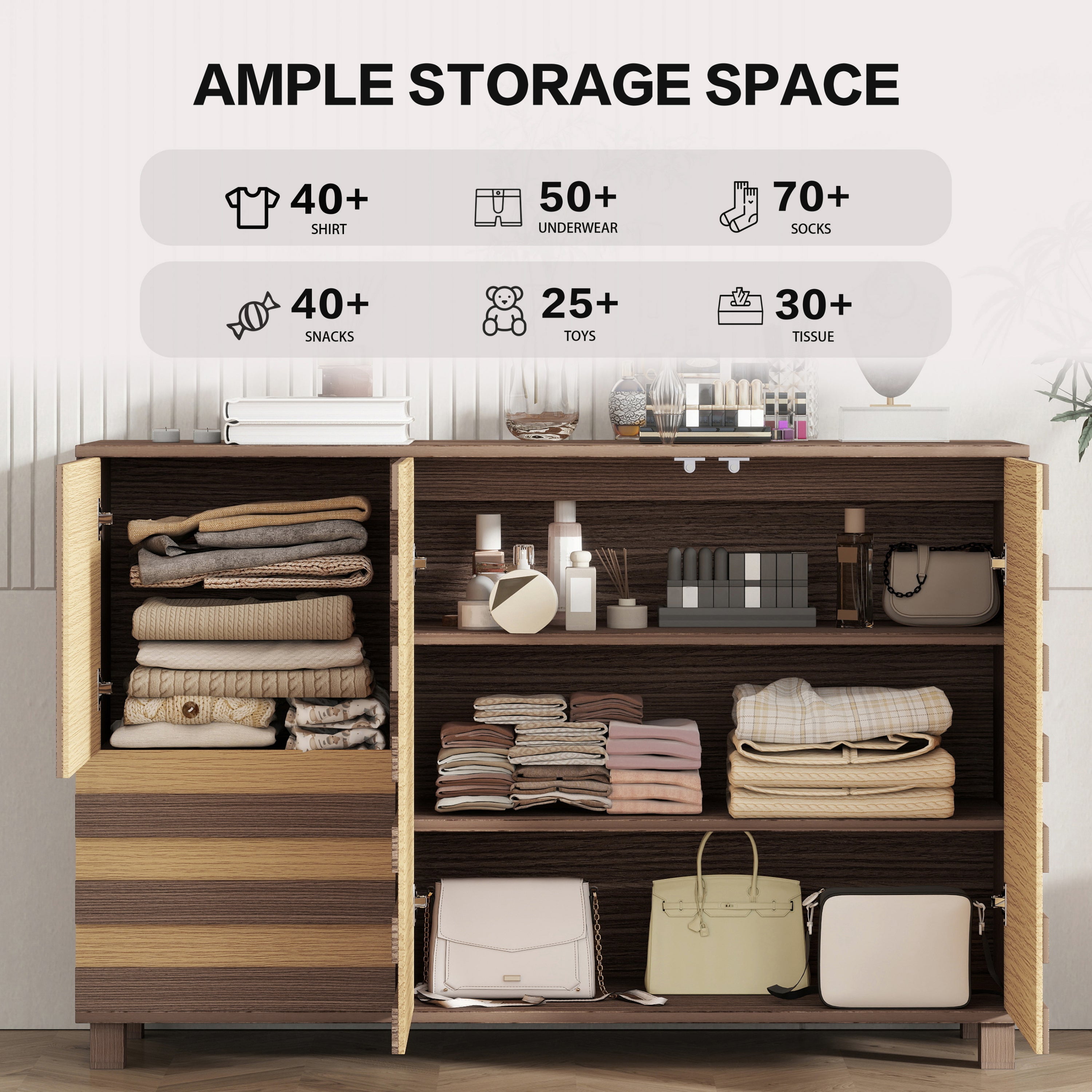 55'Buffet Sideboard Cabinet Storage: versatile kitchen storage cabinet with Hand Carved Craftsmanship featuring 2 drawers and 3 doors, this piece doubles as a coffee bar console with adjustable shelve