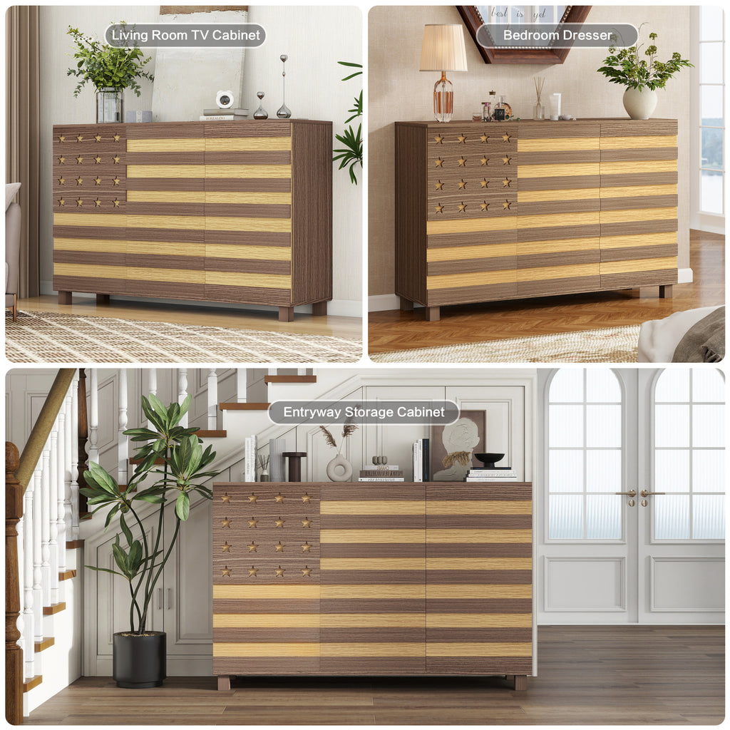 55'Buffet Sideboard Cabinet Storage: versatile kitchen storage cabinet with Hand Carved Craftsmanship featuring 2 drawers and 3 doors, this piece doubles as a coffee bar console with adjustable shelve