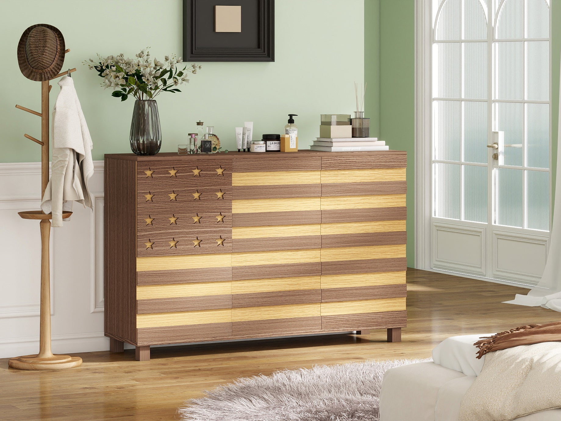 55'Buffet Sideboard Cabinet Storage: versatile kitchen storage cabinet with Hand Carved Craftsmanship featuring 2 drawers and 3 doors, this piece doubles as a coffee bar console with adjustable shelve