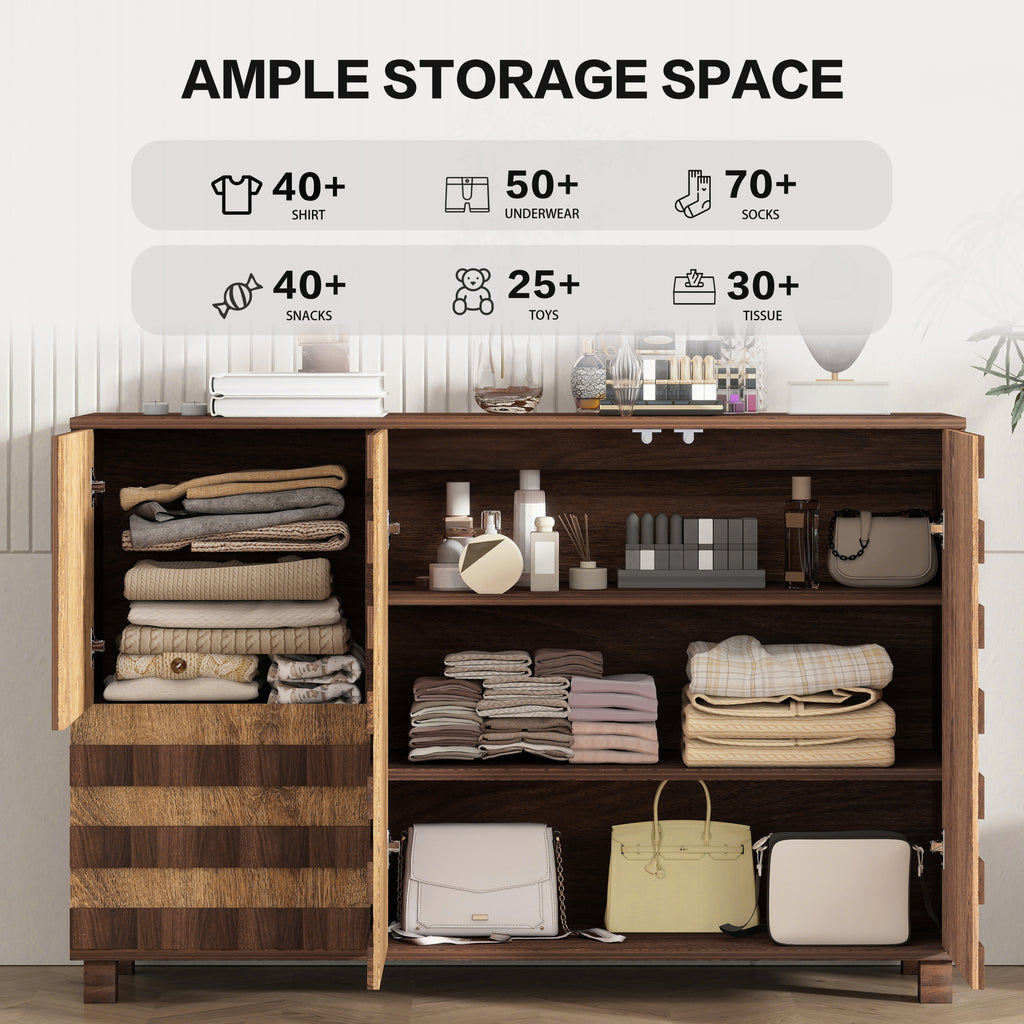 55' Buffet Sideboard Cabinet with Storage: Kitchen Storage cabinet With Hand Carved Craftsmanship with 2 Drawers and 3 Doors,Coffee Bar Console with Adjustable Shelves -for Entryway Living Room.Walnut