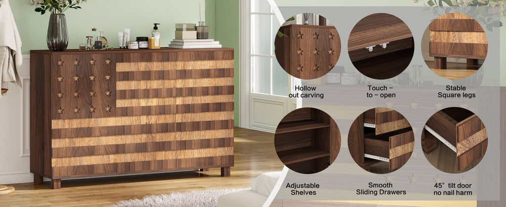 55' Buffet Sideboard Cabinet with Storage: Kitchen Storage cabinet With Hand Carved Craftsmanship with 2 Drawers and 3 Doors,Coffee Bar Console with Adjustable Shelves -for Entryway Living Room.Walnut