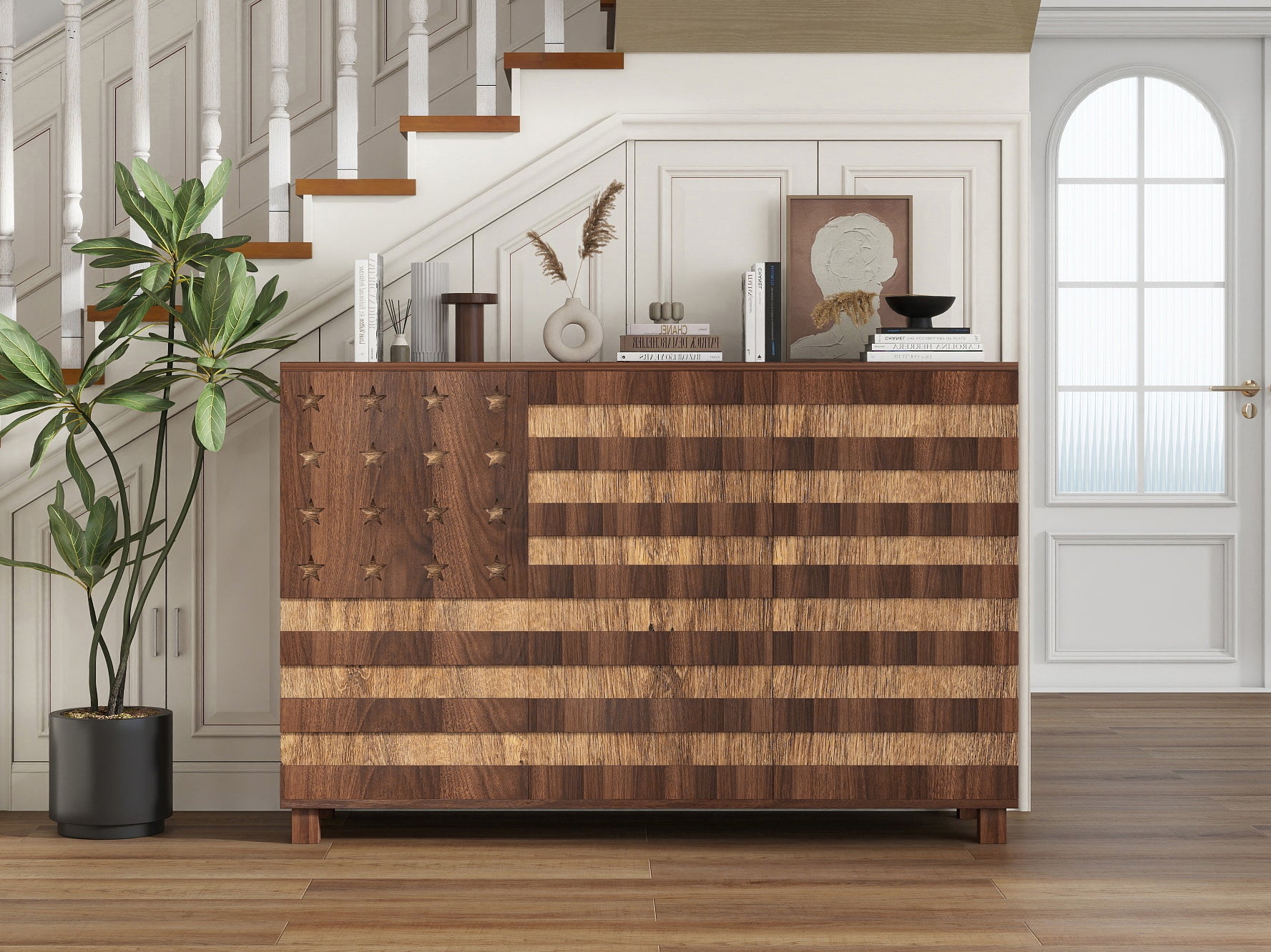 55' Buffet Sideboard Cabinet with Storage: Kitchen Storage cabinet With Hand Carved Craftsmanship with 2 Drawers and 3 Doors,Coffee Bar Console with Adjustable Shelves -for Entryway Living Room.Walnut