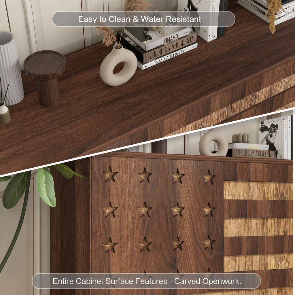 55' Buffet Sideboard Cabinet with Storage: Kitchen Storage cabinet With Hand Carved Craftsmanship with 2 Drawers and 3 Doors,Coffee Bar Console with Adjustable Shelves -for Entryway Living Room.Walnut