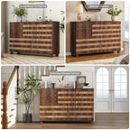 55' Buffet Sideboard Cabinet with Storage: Kitchen Storage cabinet With Hand Carved Craftsmanship with 2 Drawers and 3 Doors,Coffee Bar Console with Adjustable Shelves -for Entryway Living Room.Walnut