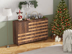 55' Buffet Sideboard Cabinet with Storage: Kitchen Storage cabinet With Hand Carved Craftsmanship with 2 Drawers and 3 Doors,Coffee Bar Console with Adjustable Shelves -for Entryway Living Room.Walnut