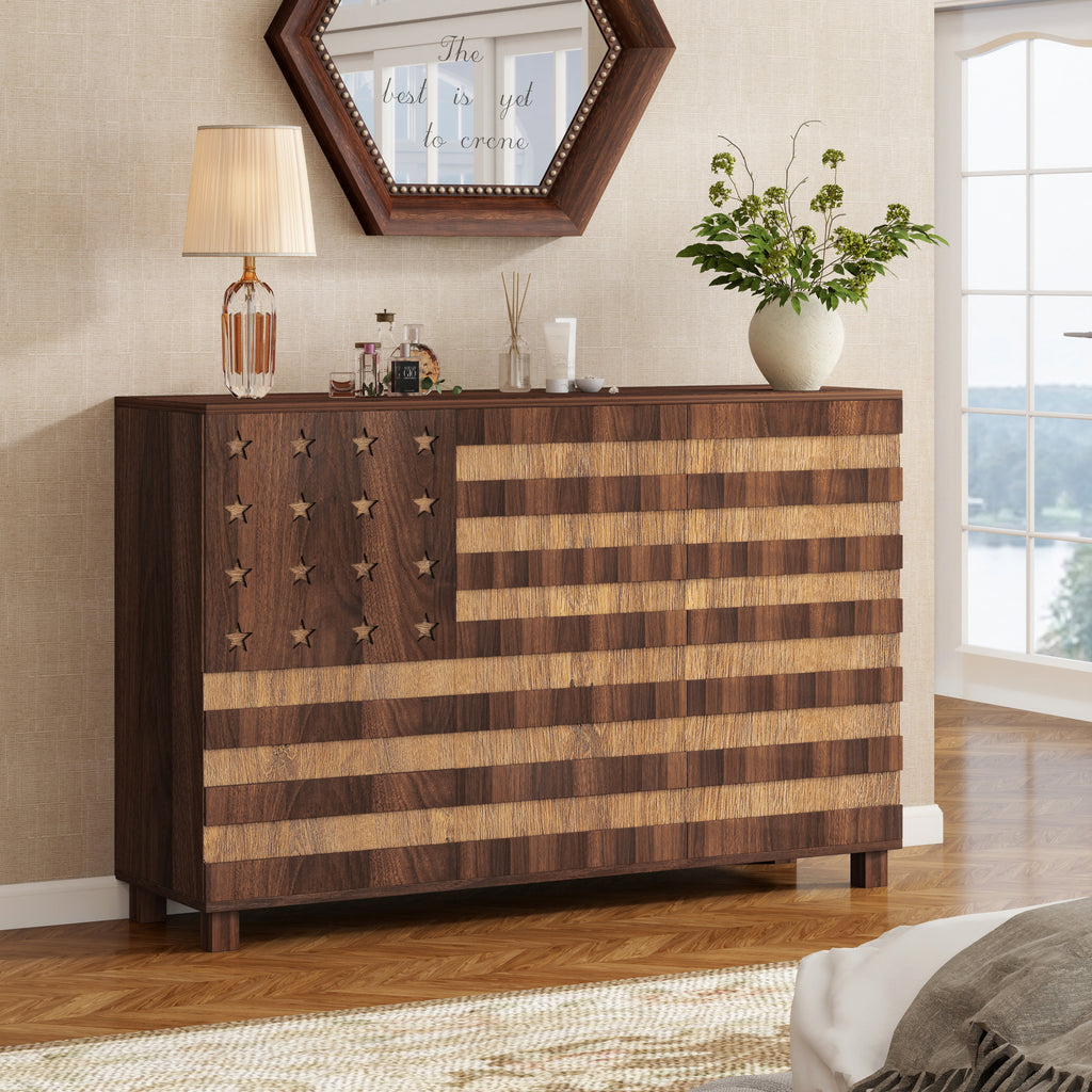 55' Buffet Sideboard Cabinet with Storage: Kitchen Storage cabinet With Hand Carved Craftsmanship with 2 Drawers and 3 Doors,Coffee Bar Console with Adjustable Shelves -for Entryway Living Room.Walnut