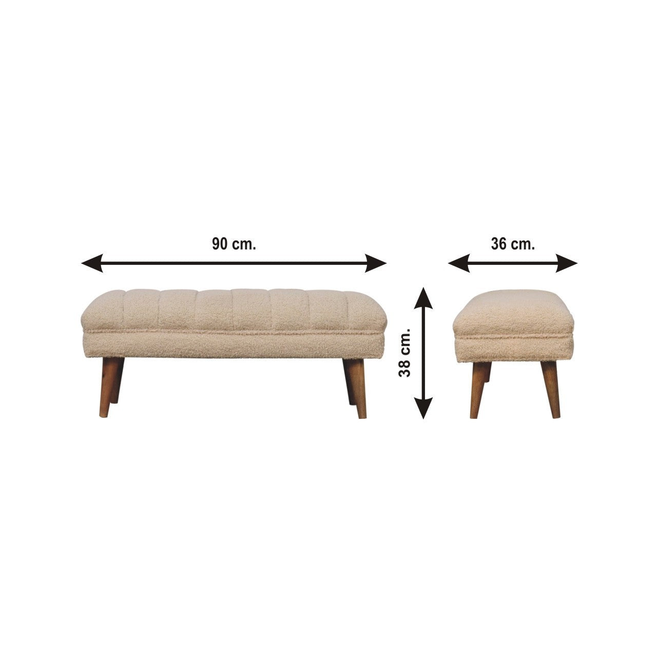 Artisan Furniture Solid Wood Cream Boucle Puffer Bench