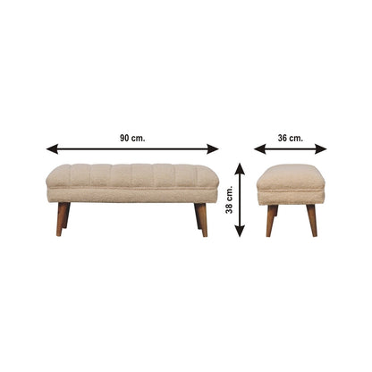 Artisan Furniture Solid Wood Cream Boucle Puffer Bench