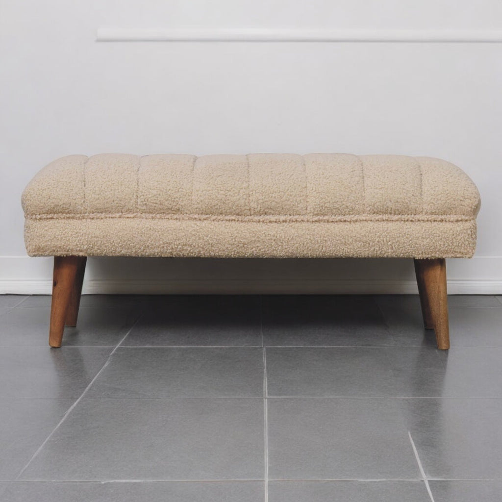 Artisan Furniture Solid Wood Cream Boucle Puffer Bench